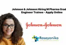 Johnson & Johnson Hiring M Pharma Graduate Engineer Trainee – Apply Online Johnson & Johnson Hiring M Pharma Graduate Engineer Trainee - Apply Online