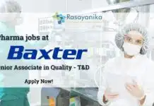 Baxter Pharma Jobs as Senior Associate in Quality – T&D – Apply Now! Baxter Pharma jobs