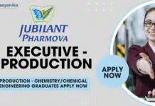 Jubilant Pharmova Limited: Executive – Production – Chemistry/Chemical Engineering Graduates Apply Now Jubilant Pharmova Limited Executive - Production - ChemistryChemical Engineering Graduates Apply Now