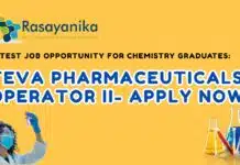 Latest Job Opportunity for Chemistry Graduates: Teva Pharmaceuticals Operator II- Apply Now Latest Job Opportunity for Chemistry Graduates: Teva Pharmaceuticals Operator II- Apply Now