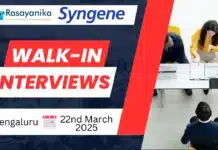 Syngene Discovery Chemistry Walk-in Drive on 22nd March 2025 Walk-in Interviews At Syngene Hiring Medicinal & Chemistry