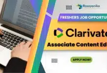 Clarivate Freshers Job as Associate Content Editor | Chemistry and Pharma Candidates Apply Now! Clarivate Freshers Job
