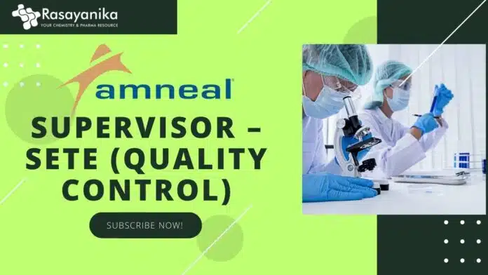 Supervisor – SETE (Quality Control) at Amneal Pharmaceuticals, apply online! Supervisor – SETE (Quality Control) at Amneal Pharmaceuticals, apply online!