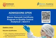 Admissions Open For Biocon Ramaiah Certificate Program in QC Analytical – Batch 8 Admissions Open For Biocon Ramaiah Certificate Program in QC Analytical - Batch 8. Biocon Ramaiah Batch 8 QC Analytical Admissions.