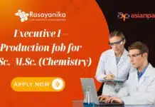 Asian Paints Chemistry Jobs – Apply For Production Executive Role Executive I – Production Job for B.Sc./ M.Sc. (Chemistry)