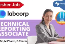 Fresher job at Labcorp as Technical Reporting Associate, M.Pharm, B.Pharm candidates -Apply now! Fresher job at Labcorp as Technical Reporting Associate, Apply now!