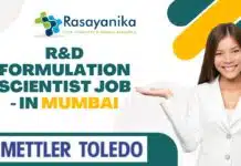 Hiring: R&D Formulation Scientist at METTLER TOLEDO, Apply Now! R&D Formulation Scientist Job