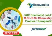 Promea Therapeutics R&D Specialist Job For Chemistry, Apply Now! R&D Specialist Job - at Promea Therapeutics