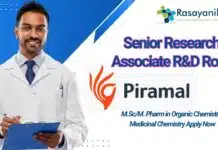 Senior Research Associate R&D Role at Piramal | Chem & Pharma Apply Online Senior Research Associate R&D Role at Piramal | M.Sc/M. Pharm in Organic Chemistry / Medicinal Chemistry Apply Now