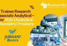 Freshers Trainee Research Associate Position at Jubilant Biosys Trainee Research Associate Analytical