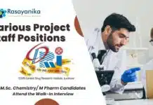 CSIR-CDRI Project Staff Positions – Chem & Pharma Candidates Attend the Walk-In Various Project Staff Positions at CSIR-CDRI– M.Sc. Chemistry/ M Pharm Candidates Attend the Walk-In Interview
