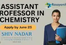 Assistant Professor in Chemistry | Apply by June 25 at Shiv Nadar University Assistant Professor Job – Chemistry at Shiv Nadar University