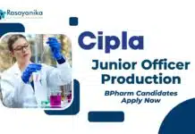 BPharm Production Job as Junior Officer at Cipla | Apply Online Now BPharm Production Job as Junior Officer at Cipla l Apply Online Now