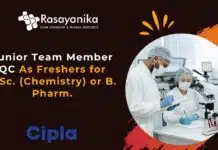 Freshers Pharma & Chemistry QC Jobs at Cipla – Apply Online Junior Team Member QC