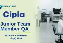Junior Team Member QA at Cipla | B Pharm Candidates Apply Now Junior Team Member QA at Cipla | B Pharm Candidates Apply Now