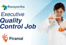 Quality Control Executive Role at Piramal, Analytical & Organic Chem Apply Now Executive – Quality Control Job at Piramal, Mahad