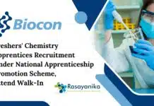 Biocon Freshers Chemistry Apprentices Recruitment Under National Apprenticeship Promotion Scheme, Attend Walk-In Freshers Chemistry Apprentices Vacancies at Biocon