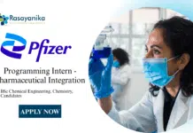 Pfizer Chemistry & Chem Engg Intern Position Available, Apply Online Chemistry Freshers Internship