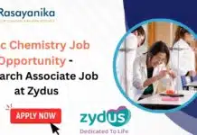 MSc Chemistry Job Opportunity – Research Associate Job at Zydus, Apply Now! MSc Chemistry Job Opportunity