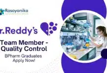 BPharma Jobs at Dr. Reddy’s | Apply Now For The Team Member – Quality Control Role BPharma Jobs at Dr. Reddy's | Apply Now For The Team Member - Quality Control Role