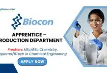 Freshers Chemistry Jobs at Biocon Hyderabad | Attend the Walk-In Interview for Apprentice – Production Department Role Freshers Chemistry Jobs at Biocon Hyderabad | Attend the Walk-In Interview for Apprentice – Production Department Role