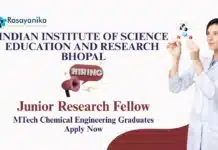 Chemical Engineering Jobs at IISER Bhopal |Apply Now for JRF Position Vacancy Junior Research Fellow Jobs at IISER Bhopal | MTech Chemical Engineering Graduates Apply Now