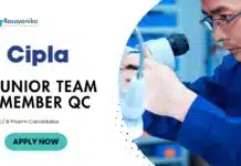 Latest B Pharma Jobs at Cipla | Apply now for Junior Team Member Quality Control Position Latest M Pharma Jobs at Cipla | Apply now for Junior Team Member Quality Control Position