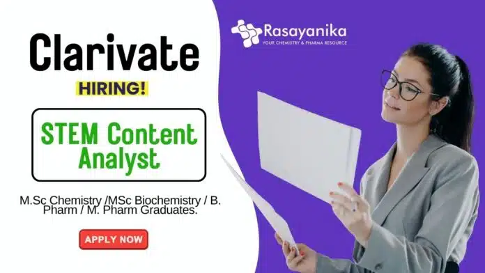 Pharma Jobs for Freshers at Clarivate Apply Now for the Associate STEM Content Analyst Role Pharma Jobs for Freshers at Clarivate Apply Now for the Associate STEM Content Analyst Role