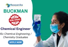 Buckman Hiring BSc Chemistry and Chemical Engineering Graduates for Chemical Engineer Job Role | Apply Chemistry Jobs in Chennai at Buckman | Apply Now for Chemical Engineer Role