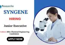 Junior Executive Job at Syngene | Chemical Engineering Job Apply Now Junior Executive Job at Syngene Chemical Engineering Candidates Apply Now