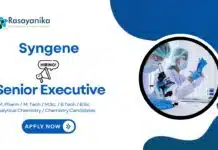 MTech, MSc & BSc Chemistry Jobs at Syngene | Apply Now for Senior Executive Role MTech Chemistry Jobs at Syngene | Apply Now for Senior Executive Role