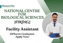 NCBS Careers For MPharm Graduates | Apply Now For The Facility Assistant Role MPharm Job Openings Latest