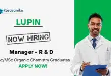 R&D Jobs at Lupin | Organic Chemistry Graduates Apply Now For The Manager Role R&D Jobs at Lupin | Organic Chemistry Graduates Apply Now For The Manager Role