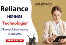 Technologist Role Vacancy at Reliance in Mumbai | Chemical Engineering Graduates Apply Technologist Role Vacancy at Reliance in Mumbai | Chemical Engineering Graduates Apply