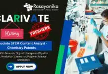 Associate STEM Content Analyst – Chemistry Patents at Clarivate, Chennai | Freshers job | Apply now Associate STEM Content Analyst – Chemistry Patents at Clarivate, Chennai ,Freshers job