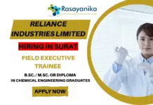 Chemical Engineering Field Executive Trainee Job at Reliance Industries Field Executive Trainee Job in Chemical Engineers at Reliance Industries