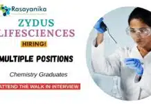 Zydus Walk-in-Interview | Chemistry Graduates Walk-In for Multiple Positions Chemistry Jobs for Multiple Positions | Zydus Healthcare in Sikkim