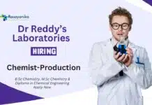 Dr Reddy’s Labs Hiring Chemistry Candidates For Production Jobs – Apply Now Chemist Production Jobs at Dr. Reddy’s Laboratories | Apply Now. Chemist – Production job in Hyderabad. Dr Reddy's Career. BSc Chemistry Jobs