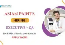 QA Job at Asian Paints | BSc/MSc Chemistry Job in Hyderabad Executive–QA Job at Asian Paints BScMSc Chemistry Job in Hyderabad