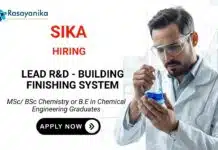 Chemical Engineering Jobs – Lead R&D Role | Sika Careers India Lead R&D Chemical Engineering Job Sika Careers India