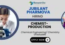 Chemical Engineering Job at Jubilant – Apply Online Production Chemist – Chemical Engineering Job Jubilant Careers