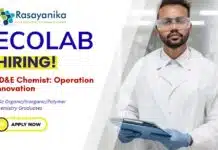 RD&E Chemist Job in Pune at Ecolab – Organic/ Inorganic/ Polymer Chem Apply RD&E Chemist Job at Ecolab Pune, Ecolab careers, msc chemistry jobs