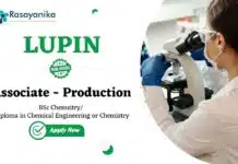 Lupin Hiring Chemistry Candidates For Production Associate Role Chemistry Jobs at Lupin | Apply Now for Associate - Production Role