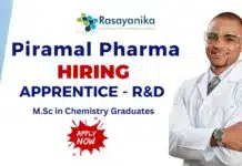 Chemistry Apprentice Job Opening For MSc Candidates at Piramal Master Chemistry Apprentice at Piramal Pharma Solutions