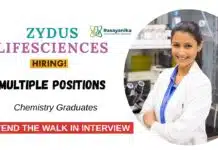 Walk-in Interview – BSc Chemistry Freshers Graduates Eligible to Attend at Zydus Chemistry Jobs at Zydus Life Sciences Attend the Walk-In Interview