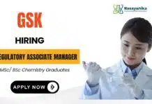 Regulatory Associate Manager at GSK | MSc Chemistry Candidates Apply Now GSK Career Chemistry Job in Bangalore Regulatory Associate Manager Position