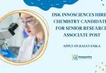 DSK Innosciences Hiring Chemistry Candidates For Senior Research Associate Post, Apply on Rasayanika MSc Organic Chemistry Jobs at DSK Innosciences, Apply on Rasayanika