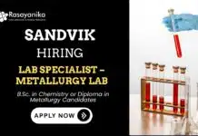 LAB Specialist Role at Sandvik | Chemistry Graduates Apply Now LAB Specialist – Metallurgy Lab Chemistry Job Sandvik India Careers