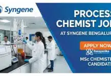Process Chemist Job Opening at Syngene Bengaluru Chemist Jobs at Syngene | MSc Chemistry Candidates Apply Now