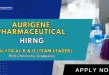 Chemistry Job in Bangalore at Aurigene | Analytical R & D Role R&D Job in Chemistry at Aurigene Pharmaceutical | PhD Chemistry Graduates Apply Now